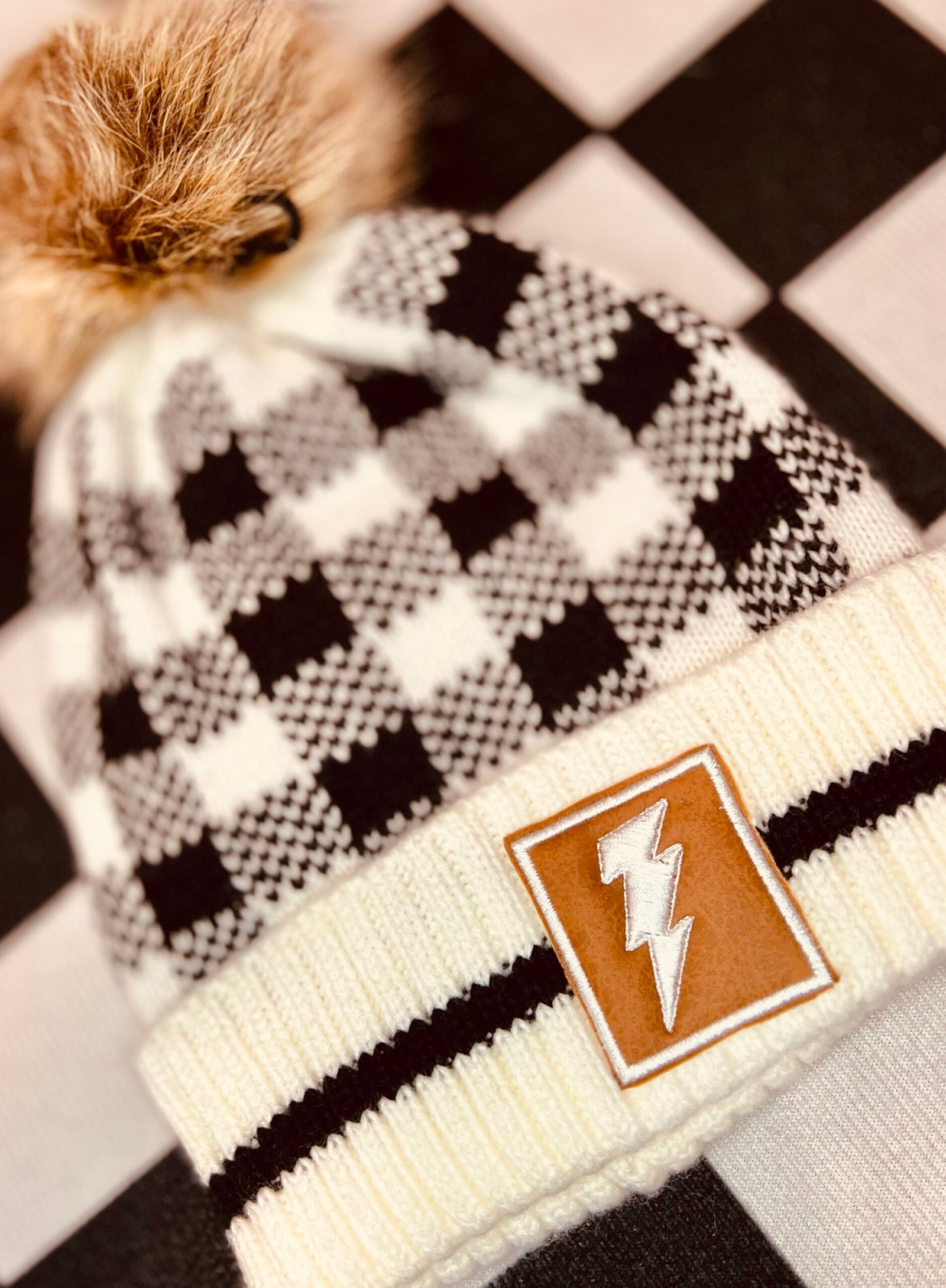 pom pom plaid beanie pom pom plaid beanie